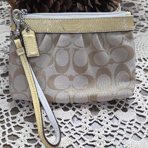 Coach Beige and Yellow Signature Wristlet